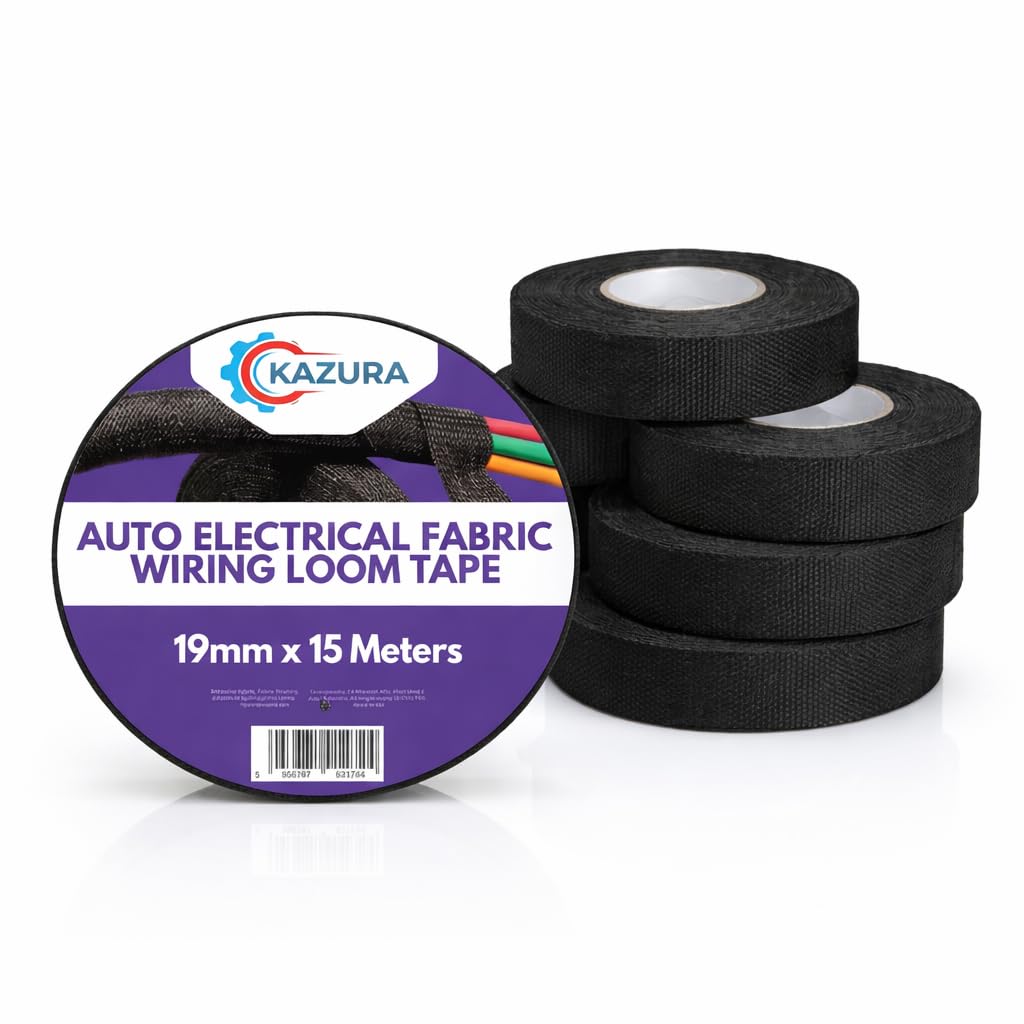 Kazura Automotive Wiring Loom Cloth Tape 19mm x 15 Meters 5 Pack Multipurpose Anti Squeak Self Adhesive Felt Tape, Heat-Resistant Insulating for Car Motorcycle Vehicles Cable Fixed