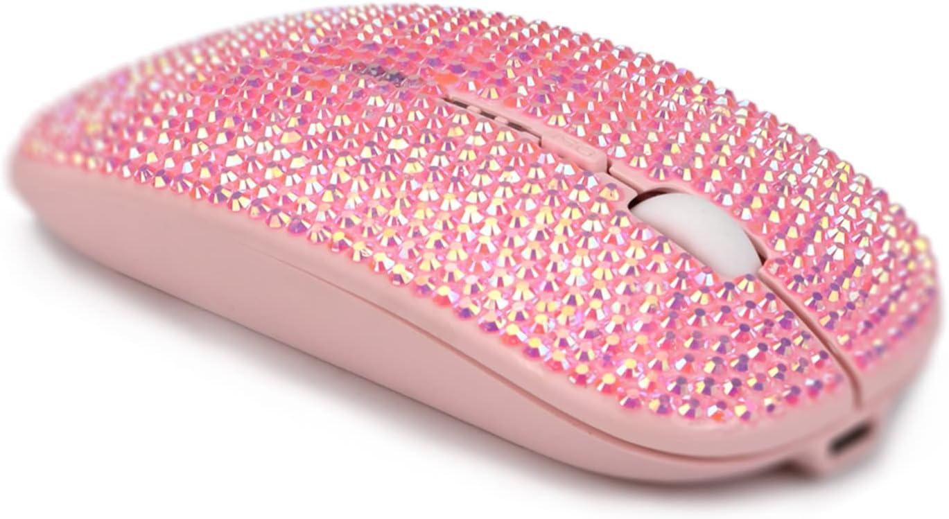 Pink Colorful Bling Luxury Crystal Rhinestone 2.4G Wireless Mouse for Laptop Computer, Cute Mouse for Girls - Pink Colorful