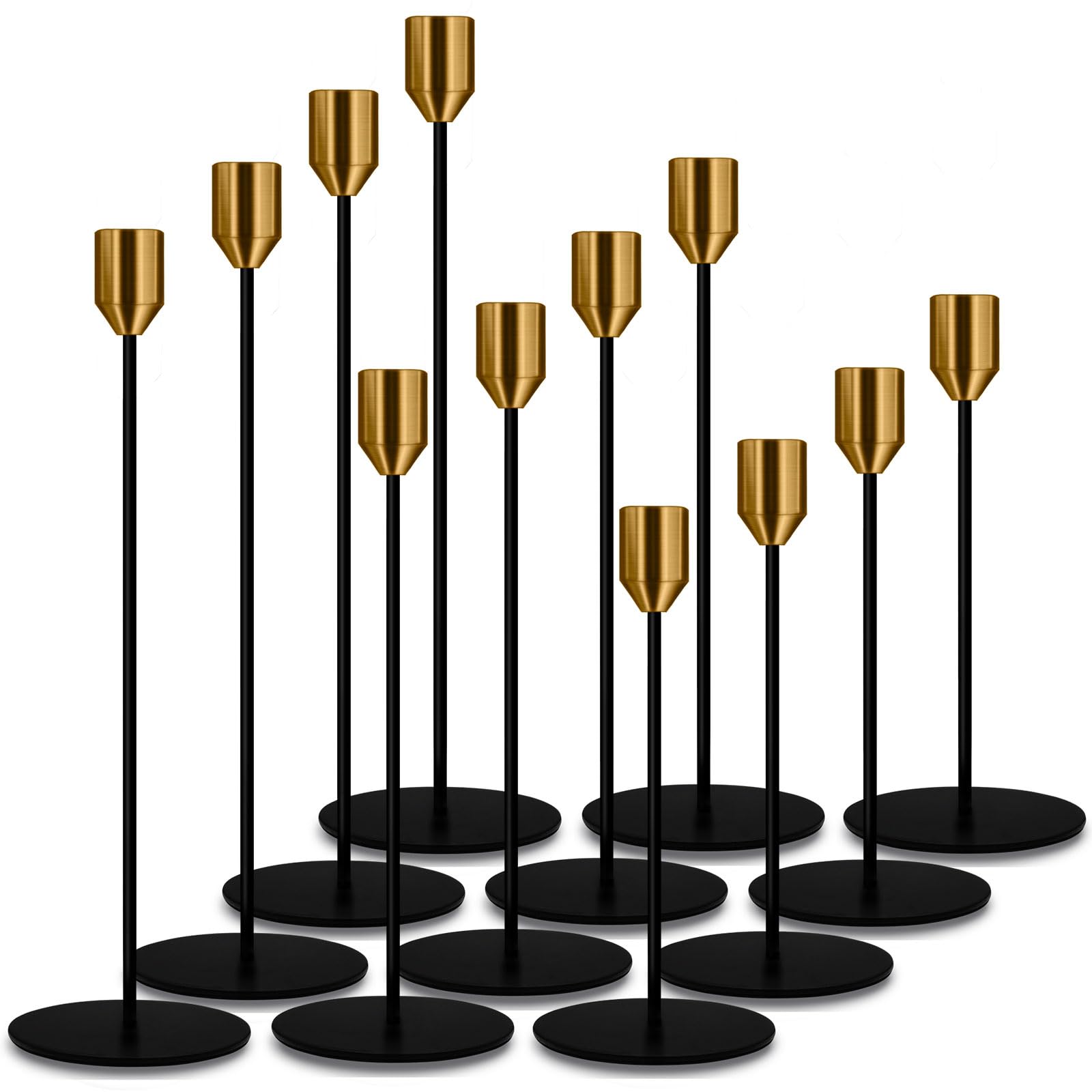 Candle Stick Candle Holder Brass Matte Black Candlestick Holders Gold Bulk Tall Modern Metal Taper Candles Holder Decorative for Table Mantel Centerpiece Fits 3/4 Candle&Led Candle(4 SETS)