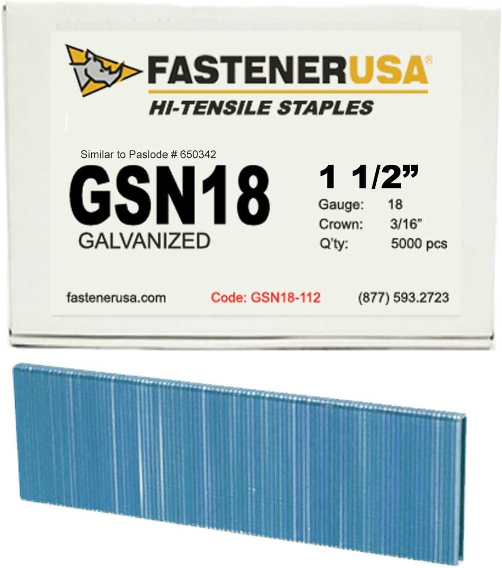 1-1/2" Leg x 3/16" Crown 18GA GALV GSN18 Staples 5,000ct
