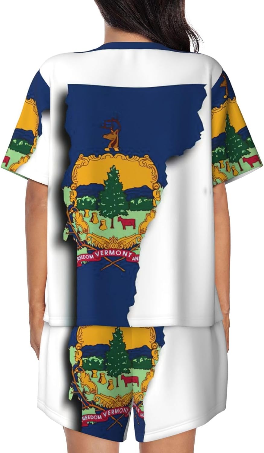 Women'S Vermont State Flag Map Print Pajamas Set,Womens Pj Sets For Summer,Loungewear Sets With Cooling Fabric
