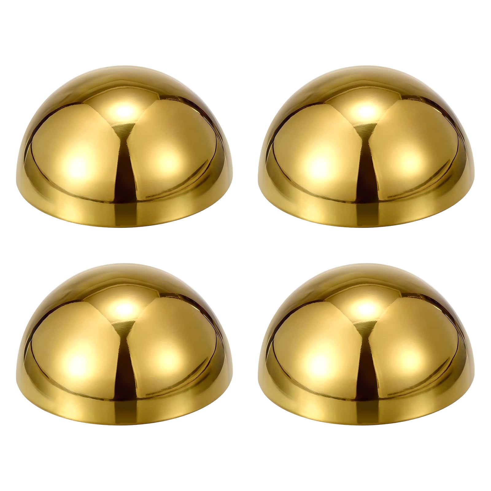 sourcing map 4pcs Stainless Steel Gazing Sphere, 3.5Inch 90mm Hollow Mirror Polished Hemisphere Wall Decor Semi Ball Reflective Outdoor Ornament for Garden Gate Stair Handrails, Golden