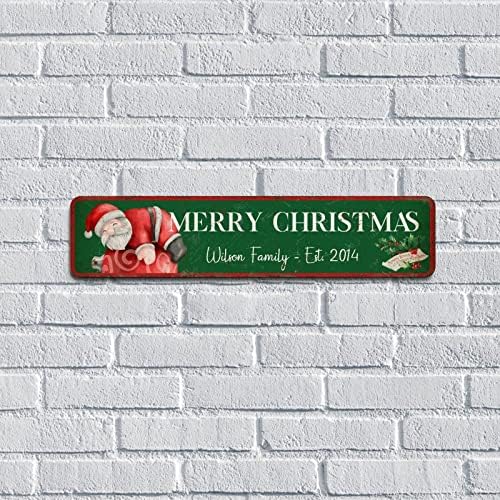 Wodevor Aluminum Sign Merry Christmas Customized Street Sign Christmas Welcome Retro Metal Signs Outdoor Signs Hanging Wall Plaque Kitchen 4x18 Inch