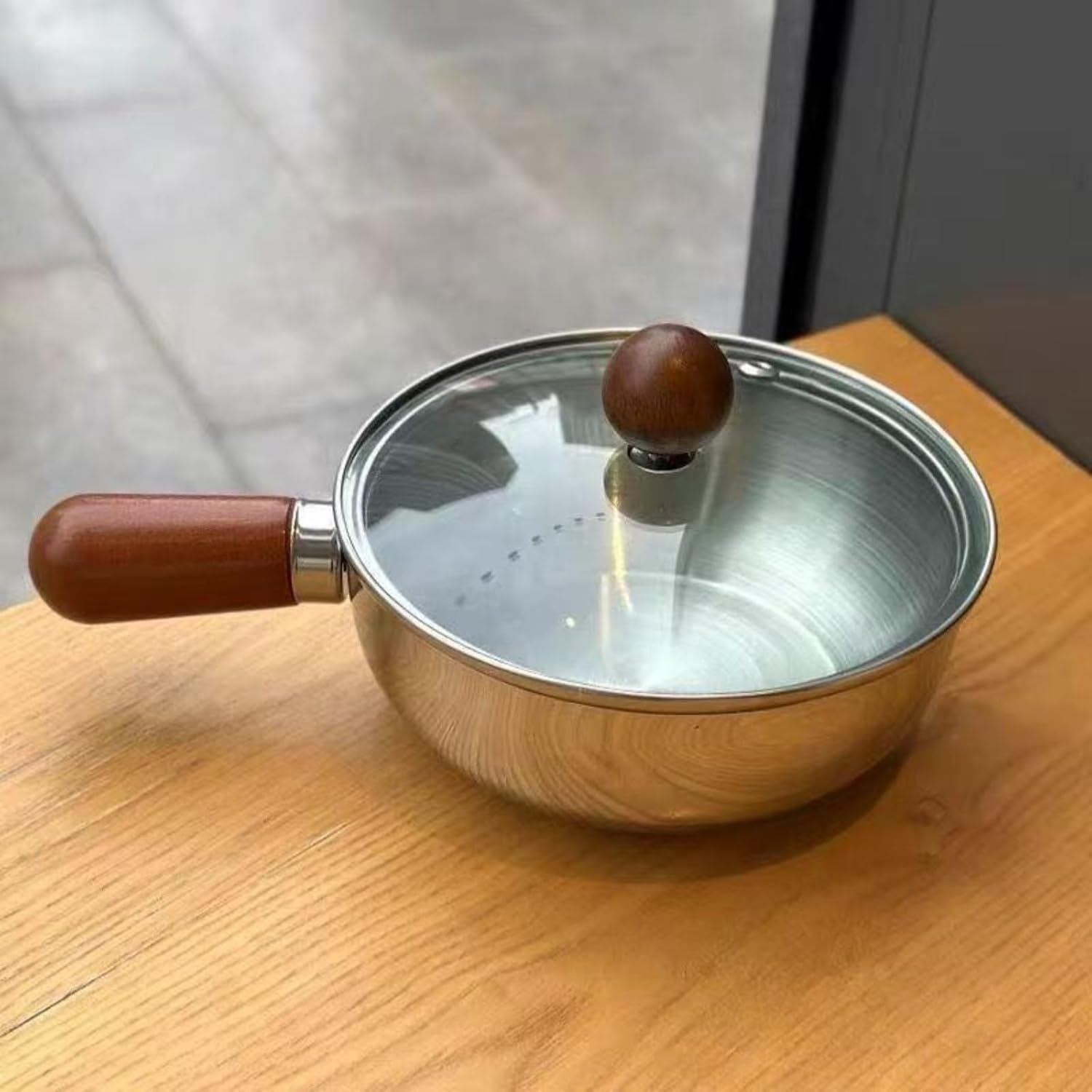 Stainless steel instant noodle pot, one person eating small, high-value peach wood snack, small cooking, baby complementary food milk