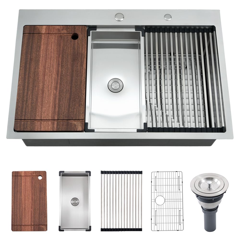 33 Inch Drop In Kitchen Sink Worktation-Gabhar 33x22 Kitchen Sink Drop In 16 Gauge Stainless Steel Drop In Workstation SinkSingle Bowl Kitchen Sink With Accessories