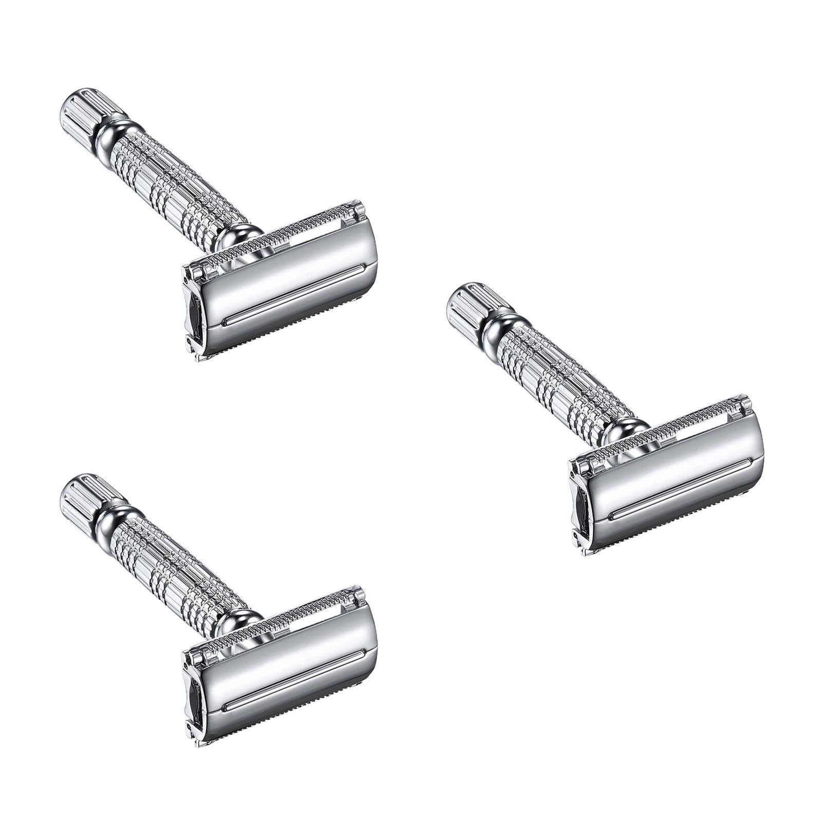 Beaupretty 3 Pièces Rasoir Manuel Rasoirs Gelet Pour Hommes Rasoirs Visage Pour Hommes Rasoir Visage Pour Hommes Double Rasoir Porte-couteau En Alliage Chromé Double Face Silver