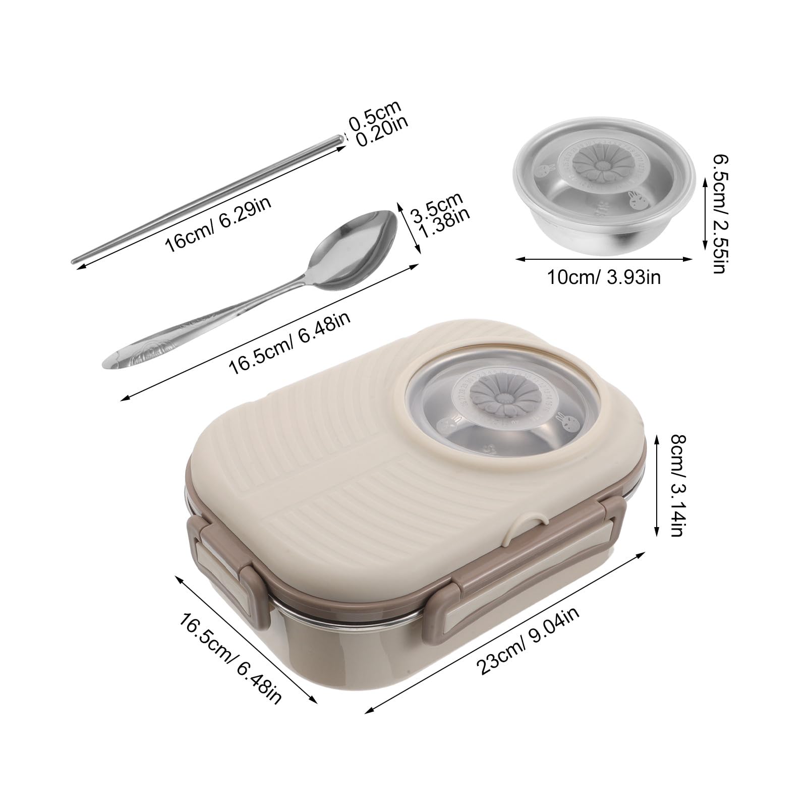 Alipis Auslaufsichere Bento Lunchbox aus Edelstahl mit 3 Fächern | Beige, 1 Satz, Pp Details, Inklusive Stäbchen, Löffel und Suppenschüssel