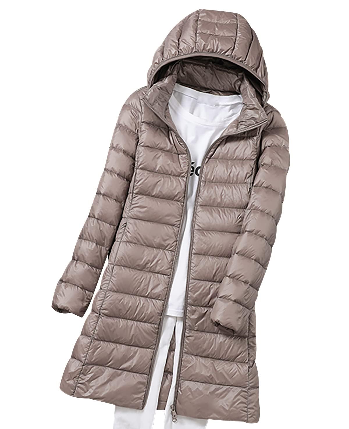 Chaqueta ligera de plumón para mujer, chaqueta acolchada larga para mujer, abrigos acolchados para mujer, chaquetas hinchadas con capucha de gran tamaño, abrigo de plumas impermeable para