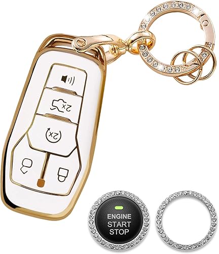 for Ford Key Fob Cover Compatible with Explorer Edge Fusion MKZ MKC MKX 5 Buttons, Soft TPU Shells with Car Sticker