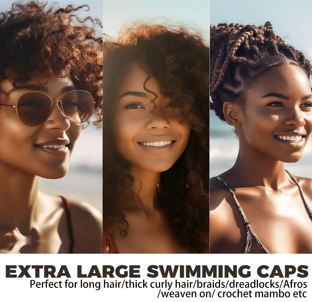 Bonnet de bain extra large pour cheveux longs, tissages, dreadlocks, extensions de cheveux, tresses, boucles et afros – Bonnet de bain en silicone pour homme et femme, garde les cheveux au sec