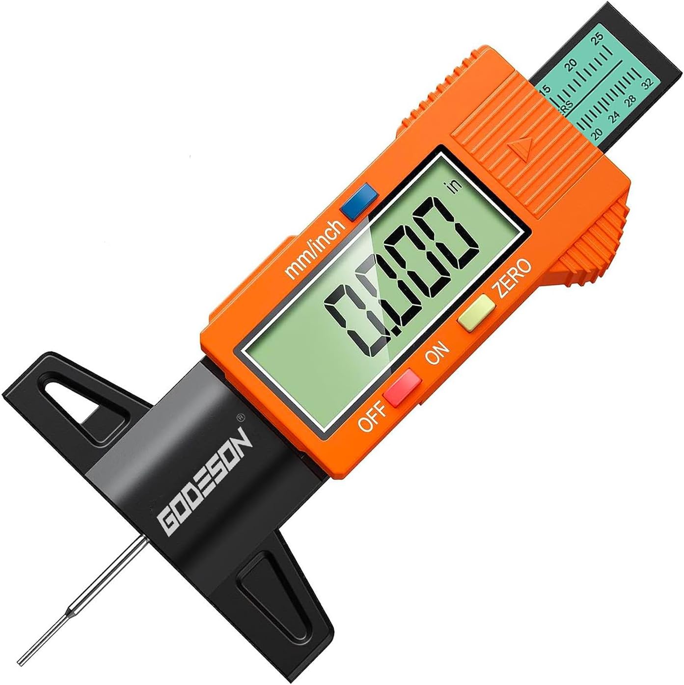 Tire Tread Depth Gauge,Digital Tire Tread Depth Gauge with Color-Coded Bar,Tread Depth Gauge in 1 Inch/25.4 mm,Tire Depth Gauge with Large LCD Display Suitable for All Vehicle Tires-Orange