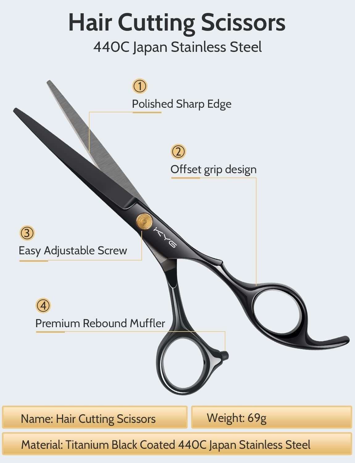 Tijeras profesionales para cortar el cabello - Tijeras de barbero de acero inoxidable de 6.5" para un corte preciso