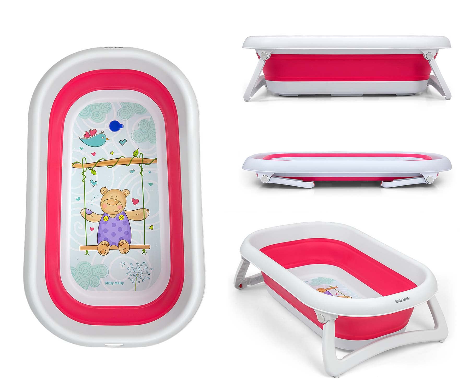 Milly Mally Aqua Baignoire Pliable pour Bébé Bassin de Douche Portable avec Détection de Température et Pieds Antidérapants Rose