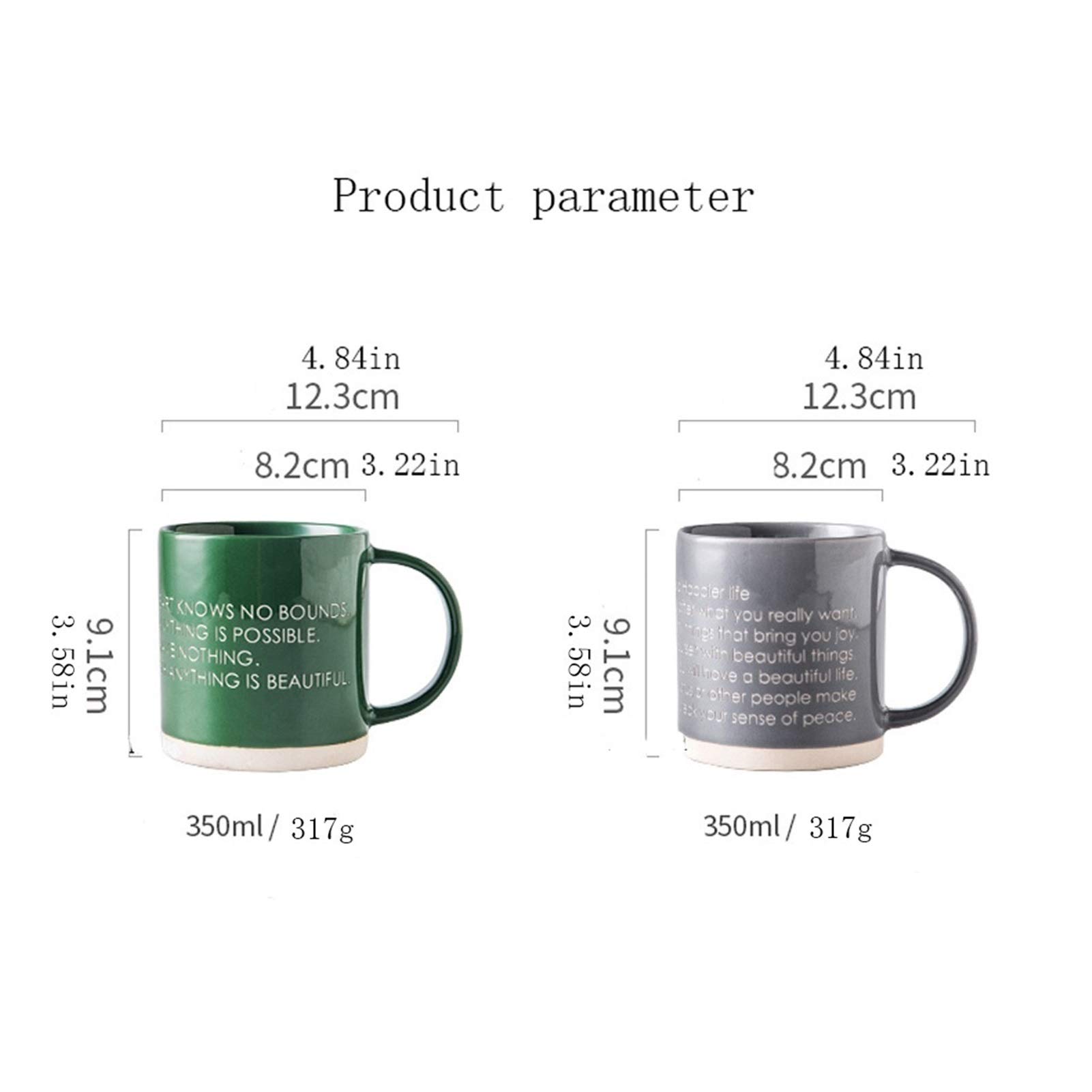 Taza de café, Taza de té, Taza de café con asa, Conveniente para Viajar, Taza de cerámica Gris Verde de 350 ml (B)