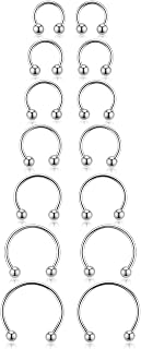 7Pairs 6/7/8/9/10/12/14MM Small Septum Rings 16G Surgical Stainless Steel Horseshoe Hoop Rings Curved Barbell Piercing Hoop for Nose Nostril Cartilage Helix Daith Tragus Lip Eyebrow Piercing Men Women