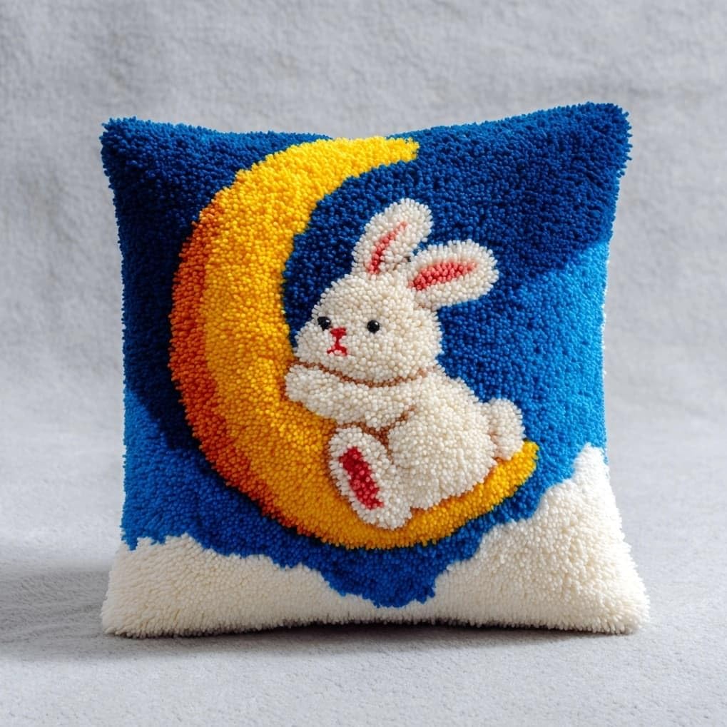 AxiangziK Latch Hook Pillow Kit,The Rabbit Sitting on the Moon
