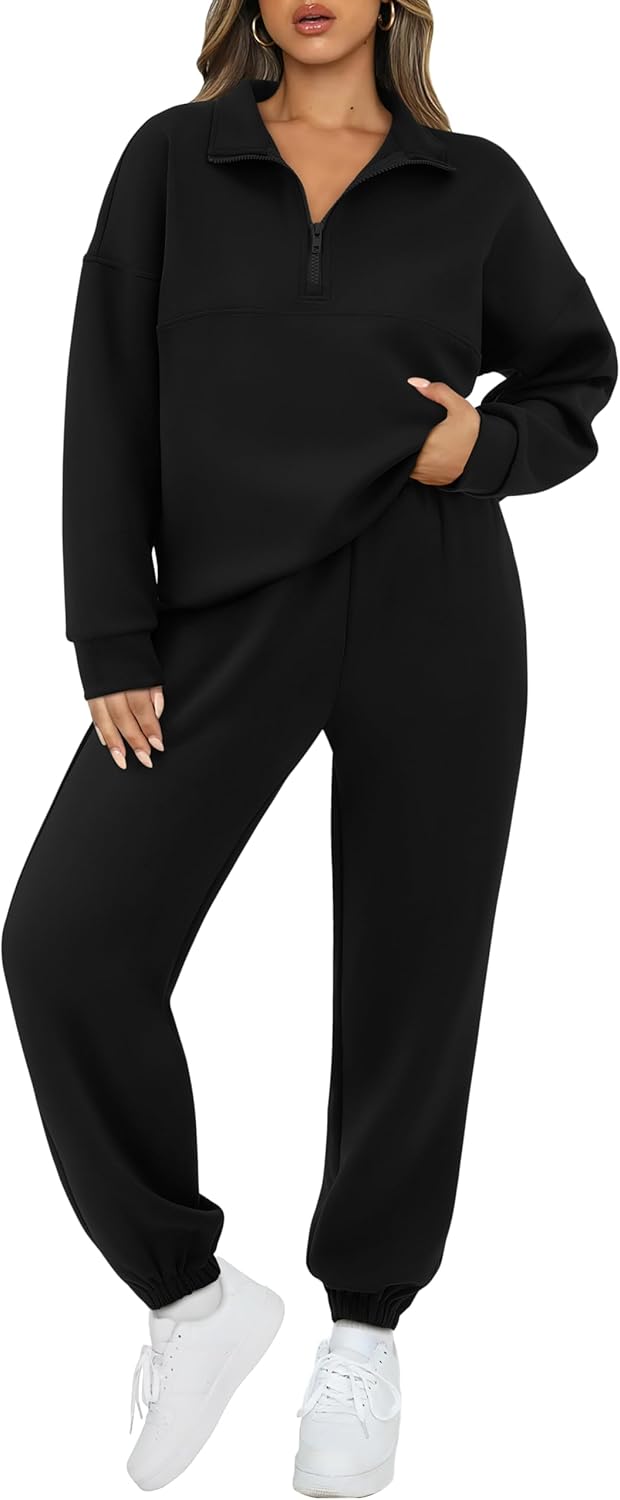 BTFBM Womens 2 Piece Sweatsuit Sets Fall Outfits Tracksuits 2025 Long Sleeve Half Zip Sweatshirt Sweatpants Lounge Set