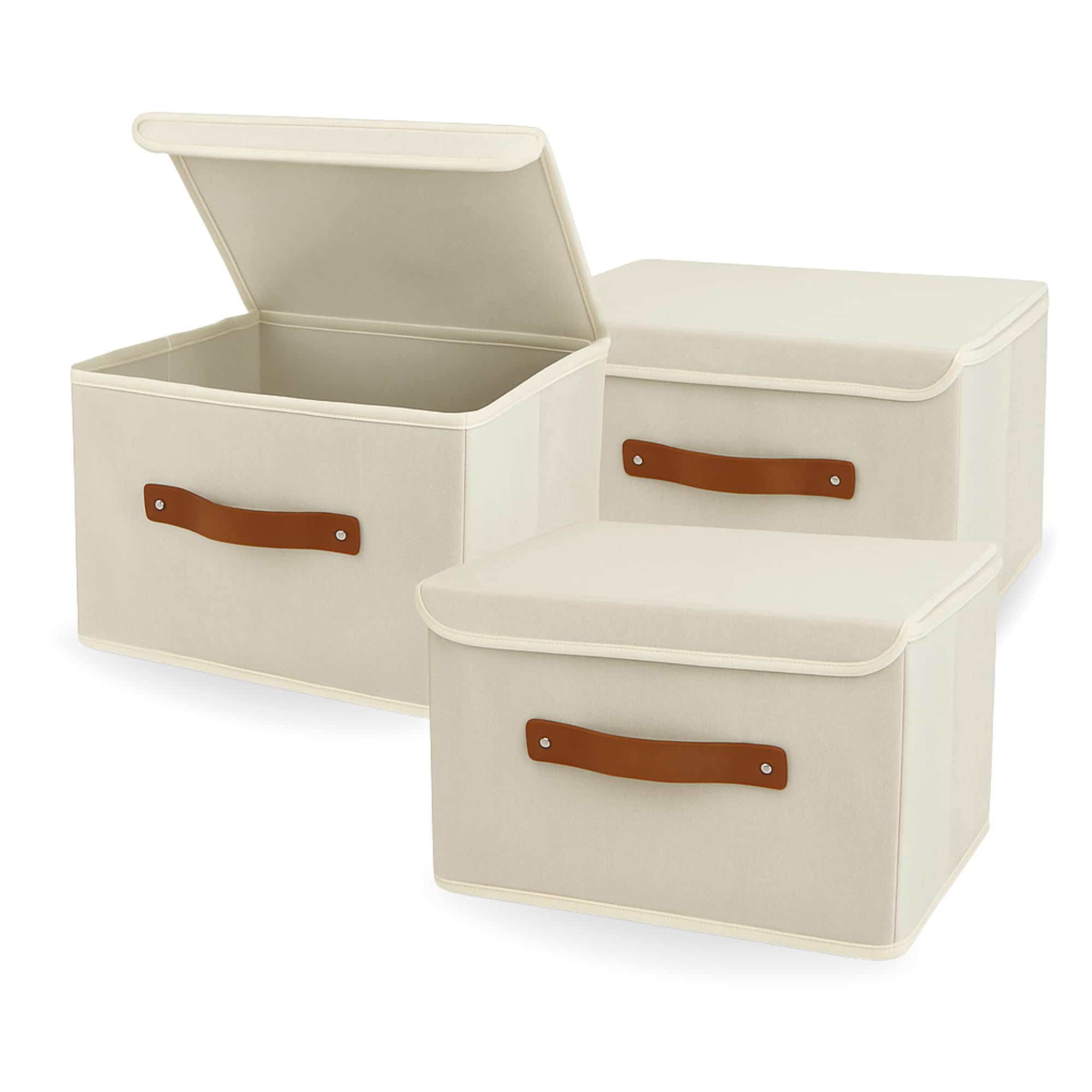 YUME Juego de 3 Cajas Almacenaje con Tapa de Tela Plegables 38x25x24cm | Cajas Organizadoras para Ropa y Decorativas | Perfectas para Armarios y Estanterías | Caja Almacenaje Apilable con Asa