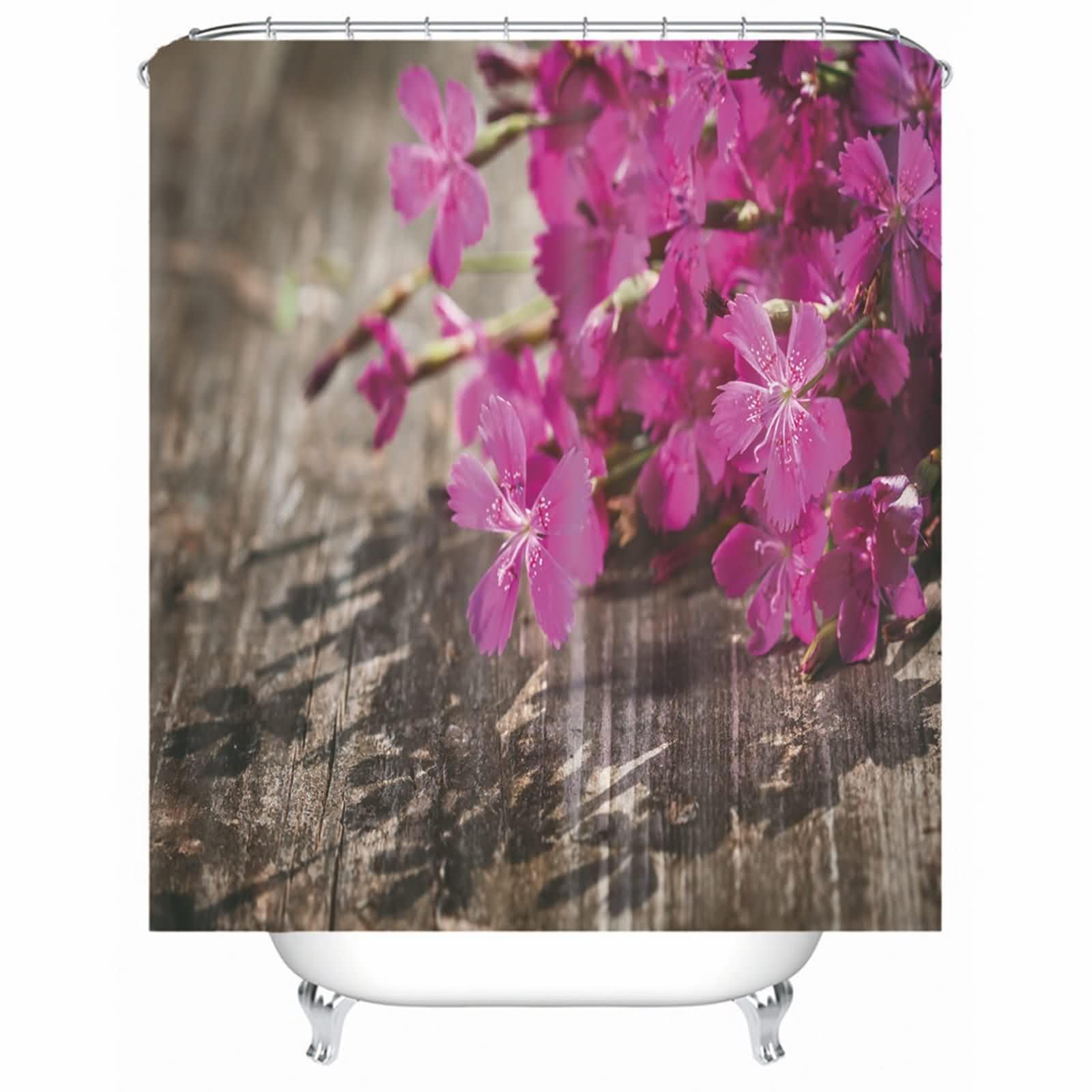 Rideau de douche anti moisissure en tissu épais lesté et imperméable rose