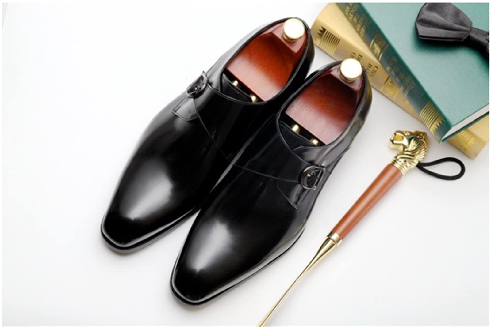 Zapatos de vestir formales for hombres Slip On Monk Strap Punta redonda Cuero de vaca Low Top Antideslizante Tacón de bloque Antideslizante antideslizante for exteriores Adecuado para muchas ocasiones