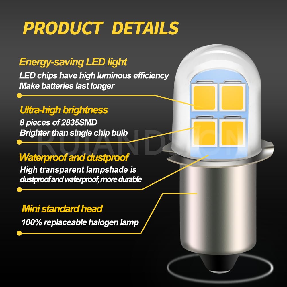 Ruiandsion 10 lampadine LED 3 V E10 2835 3SMD, colore bianco caldo, ricambio per fari, torce, luci negative