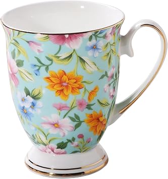 Bone China Mugs Floral, 300 Ml Bone Porcelain Classic Breakfast Cup, Euro Style Art Tea Cup Coffee Mug, Flower Cups, Tea Cups, China Porcelain Cup for Tea Coffee Cappuccino