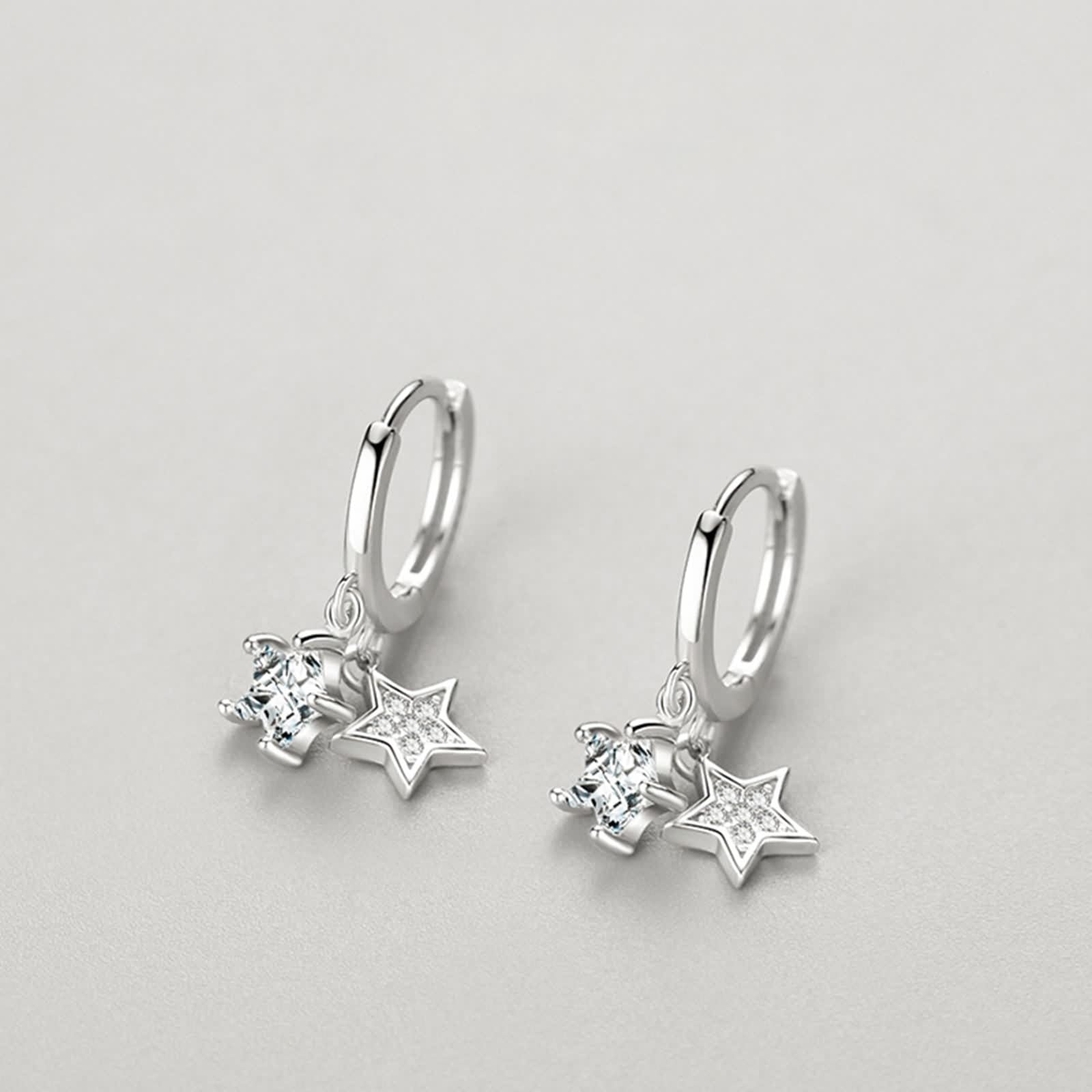 Orecchini in argento 925 da appendere, orecchini in argento elegante, a stella, zirconi, forma rotonda, gioielli da donna