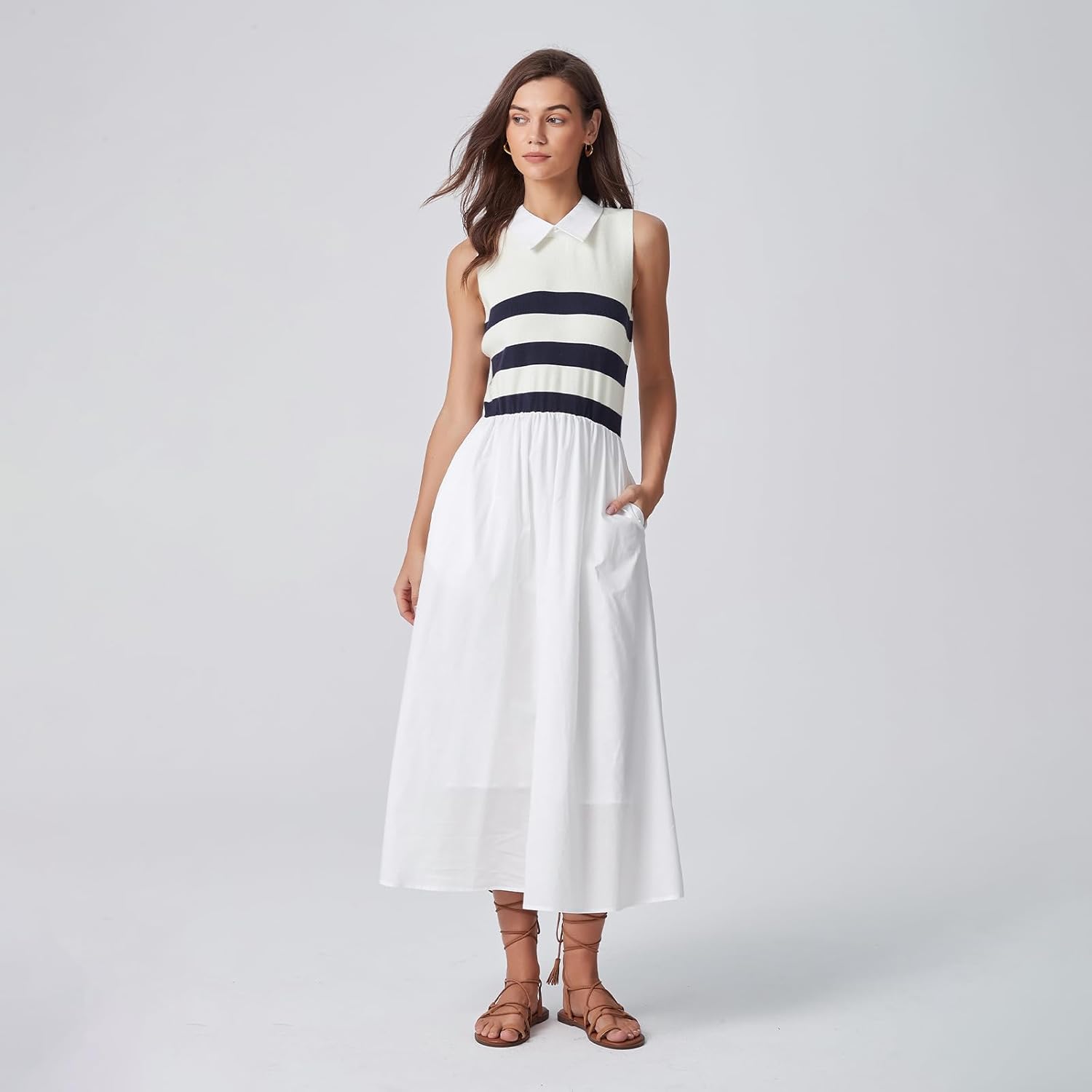 D-Sun Women's 2026 Spring Summer Sweater Midi Dresses Sleeveless Stripe Casual Knit A Line Long Dresses - Image 4