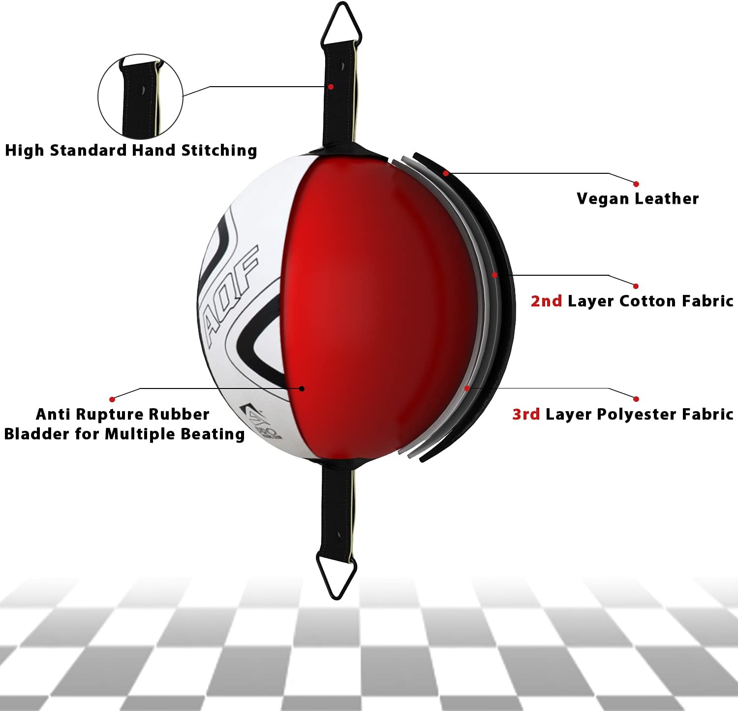 AQF Leather Double-End Boxing Bag Speed Ball, Floor-to-Ceiling Punching Rebound Ball with Adjustable Bungee Cord - Image 3