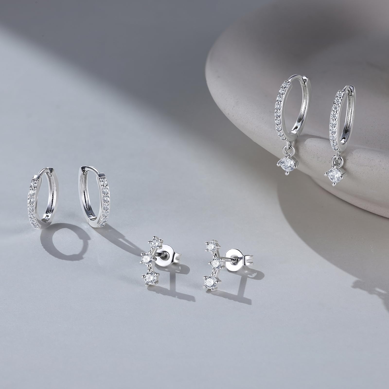 Angelady Gold Hoop Earrings Set for Women, Dainty 14K Gold Plated Huggies Earring, Sterling Silver Hypoallergenic Cartilage Earrings, Trendy Earring Stacks for Multiple Piercing Jewelry Gift(3 Pairs)