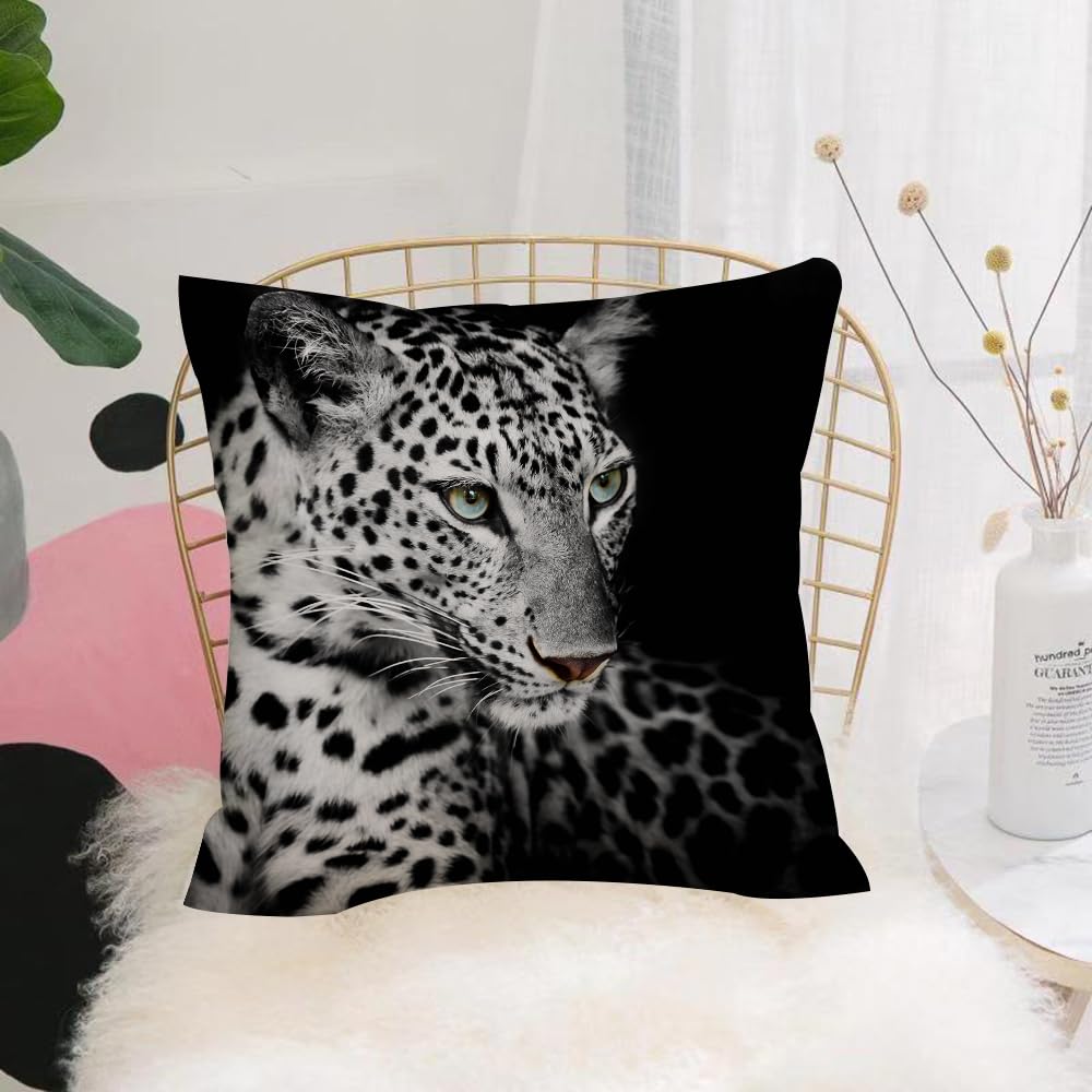 HYOSXW Cushion Cover,Throw Pillow Case Home Decorative for Living Room Bedroom Sofa Chair 16X16 Inch,Leopard, black and white snow leopard, wild portrait closeup,Pillowcase 40X40cm