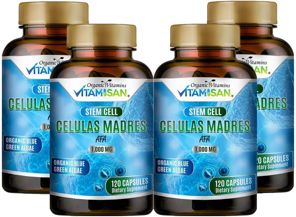 VITAMISAN Celulas madres 4 Bottles, 1000mg Stem Cell Plus, 480 Capsules Non-GMO, Gluten-Free