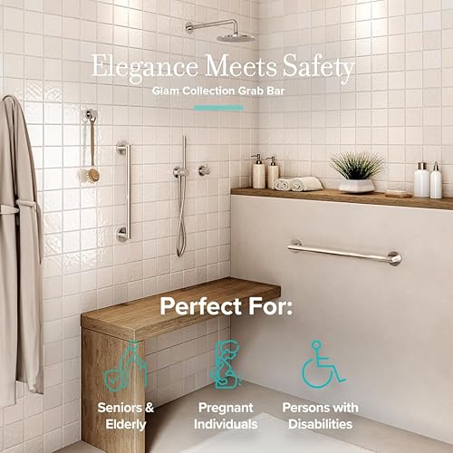 Miniatura 4 de Gatco Barra de agarre 970 Glam de 12 pulgadas, compatible con níquel satinadoADA de acero inoxidable para baño