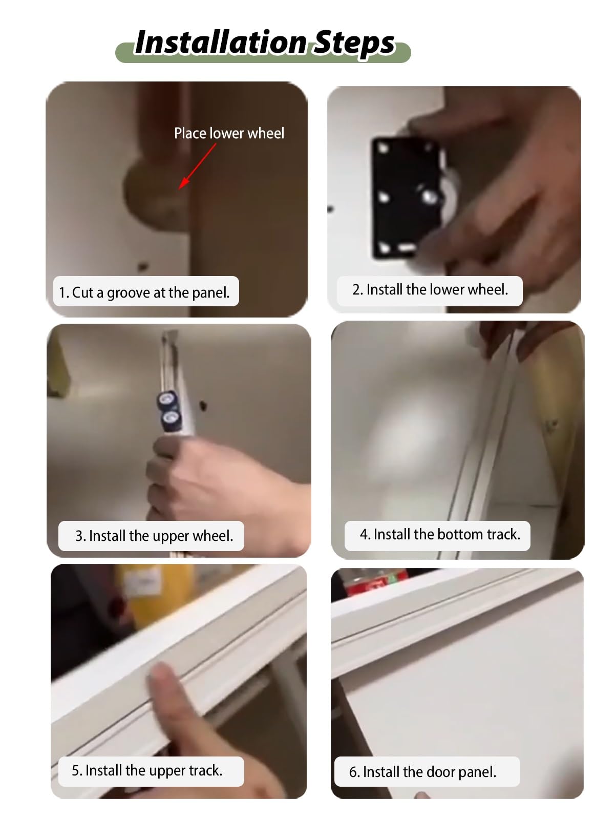 Kit de herrajes para puertas correderas de armario, rodillos de puerta de bolsillo interior con riel inferior, sistema de riel de puerta corredera de cocina y armario