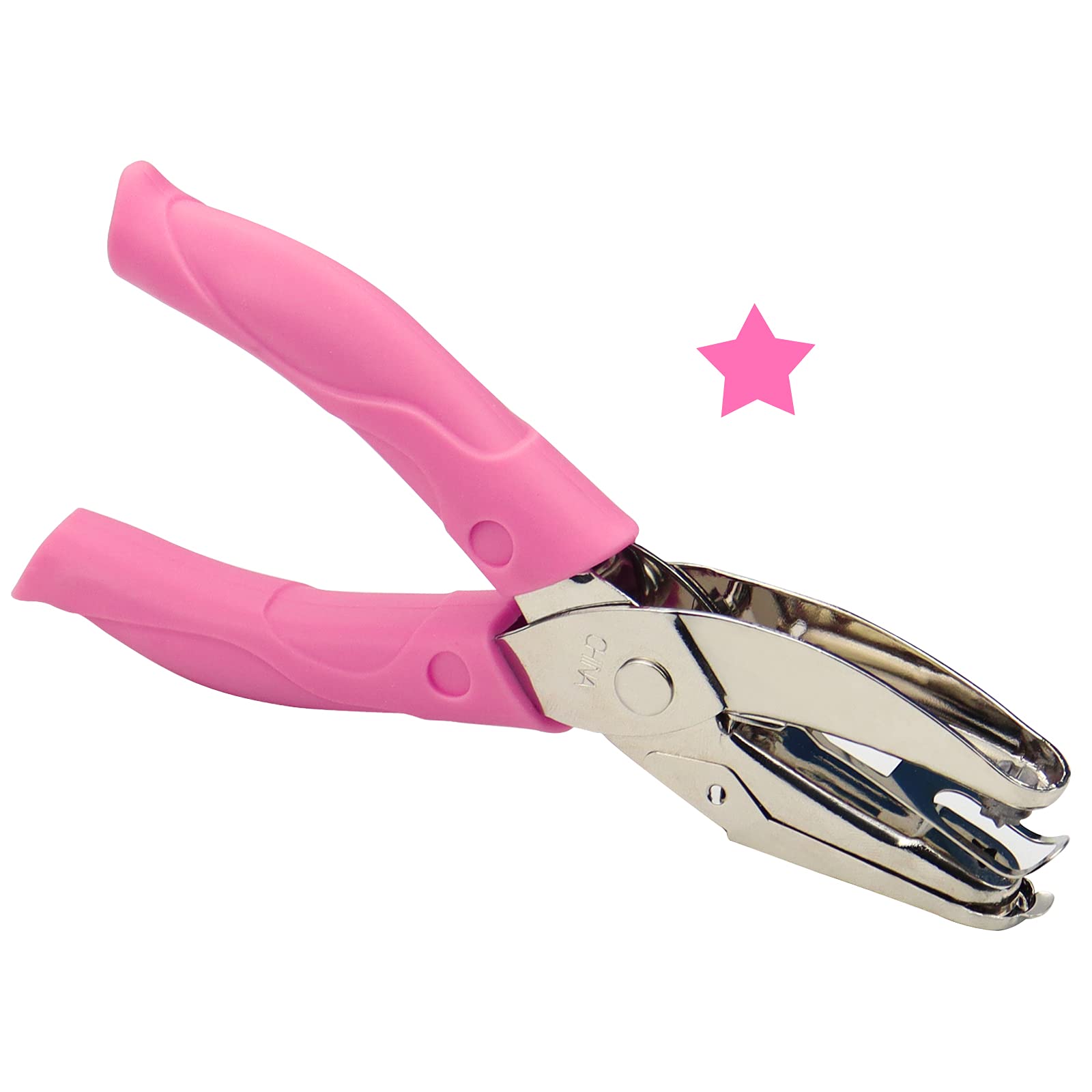 Hole Punch for Paper Crafts-Single Shape Metal Handheld Portable for Card Making Pink (Star)