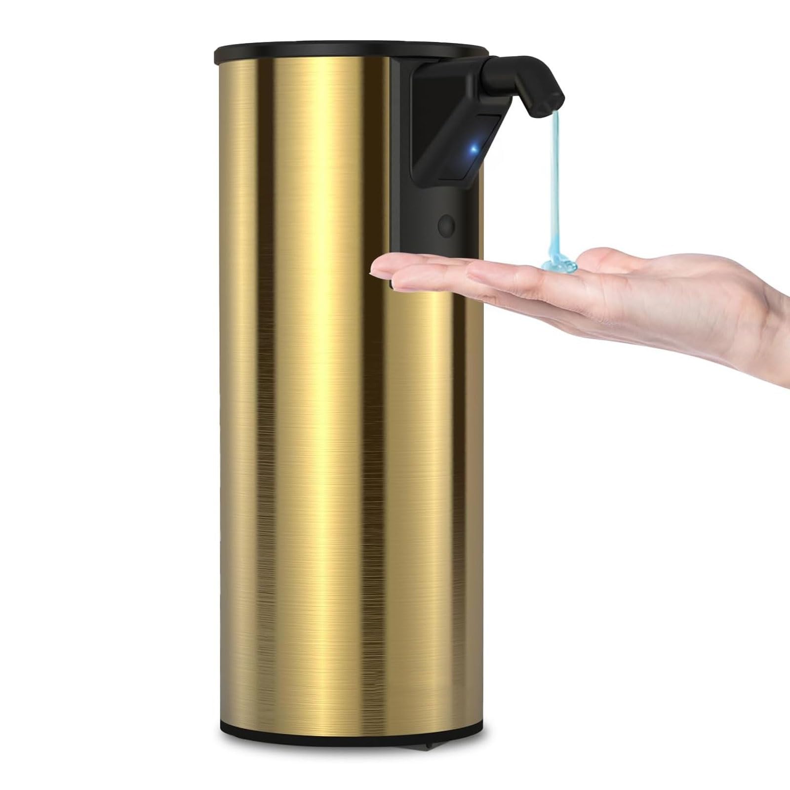 Dispenser automatico di sapone da banco in acciaio inox, 4 livelli regolabili, 350 ml, dispenser di sapone con sensore intelligente per bagni e cucine (oro)