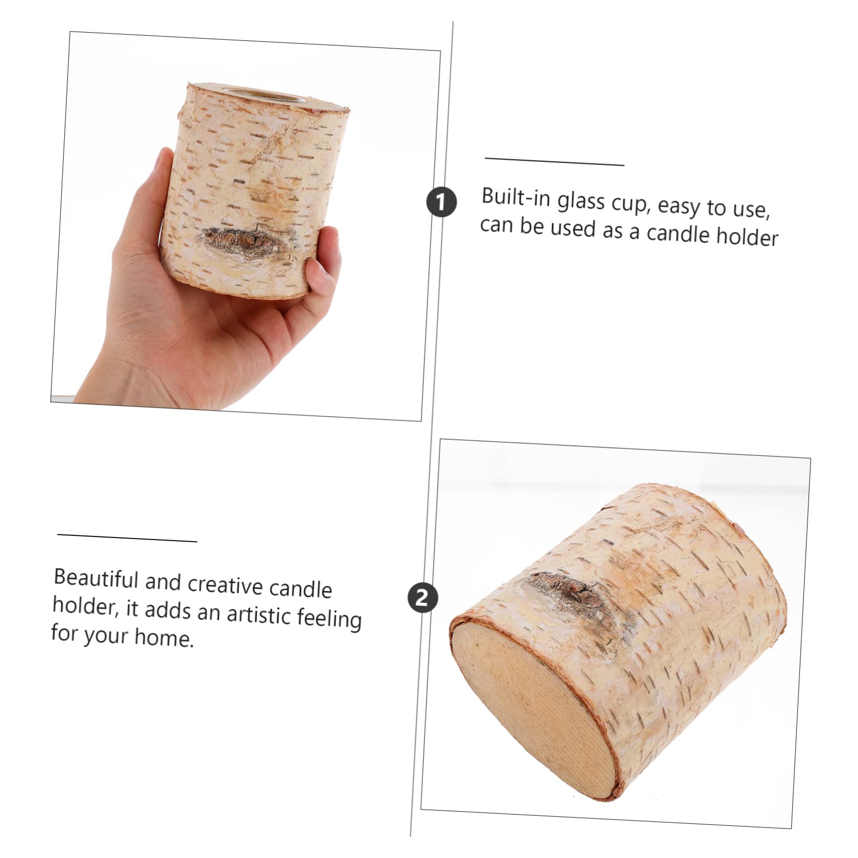 Portacandele in Legno di Betulla Base in Vetro, Design Semplice e Creativo, Pratica Decorazione per Uso in Casa e Ufficio