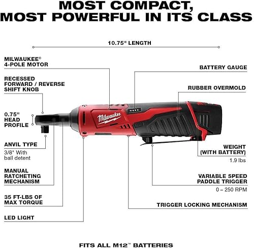 Miniatura 6 de Milwaukee 2498-25 M12 12V Kit combinado de 5 herramientas inalámbricas: 2407-20 3/8 in.Taladro/controlador + 2462-20 1/4 pulgadas destornillador de