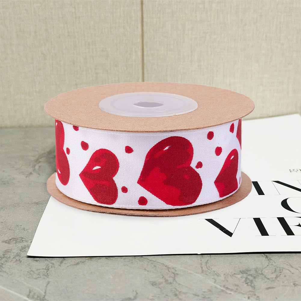 CABODYALS About 9.14M 1 Inch Red White Heart Ribbon Print Pattern Ribbon Single Face Polyester Satin Ribbons Bundle Rolls with Spool for Valentines Day Craft Wreath Decoration Wedding Gift Wrapping - Image 3