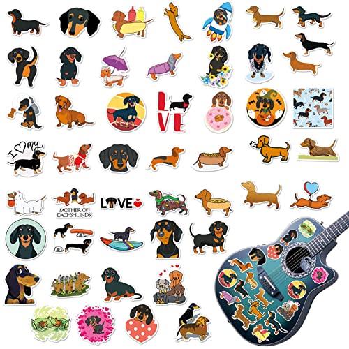 Raxove Simpáticos adhesivos de perro salchicha, calcomanías para perros impermeables de 50 piezas, calcomanía animal divertida, pegatinas de perro salchicha, regalo calcomanía de dibujos animados para