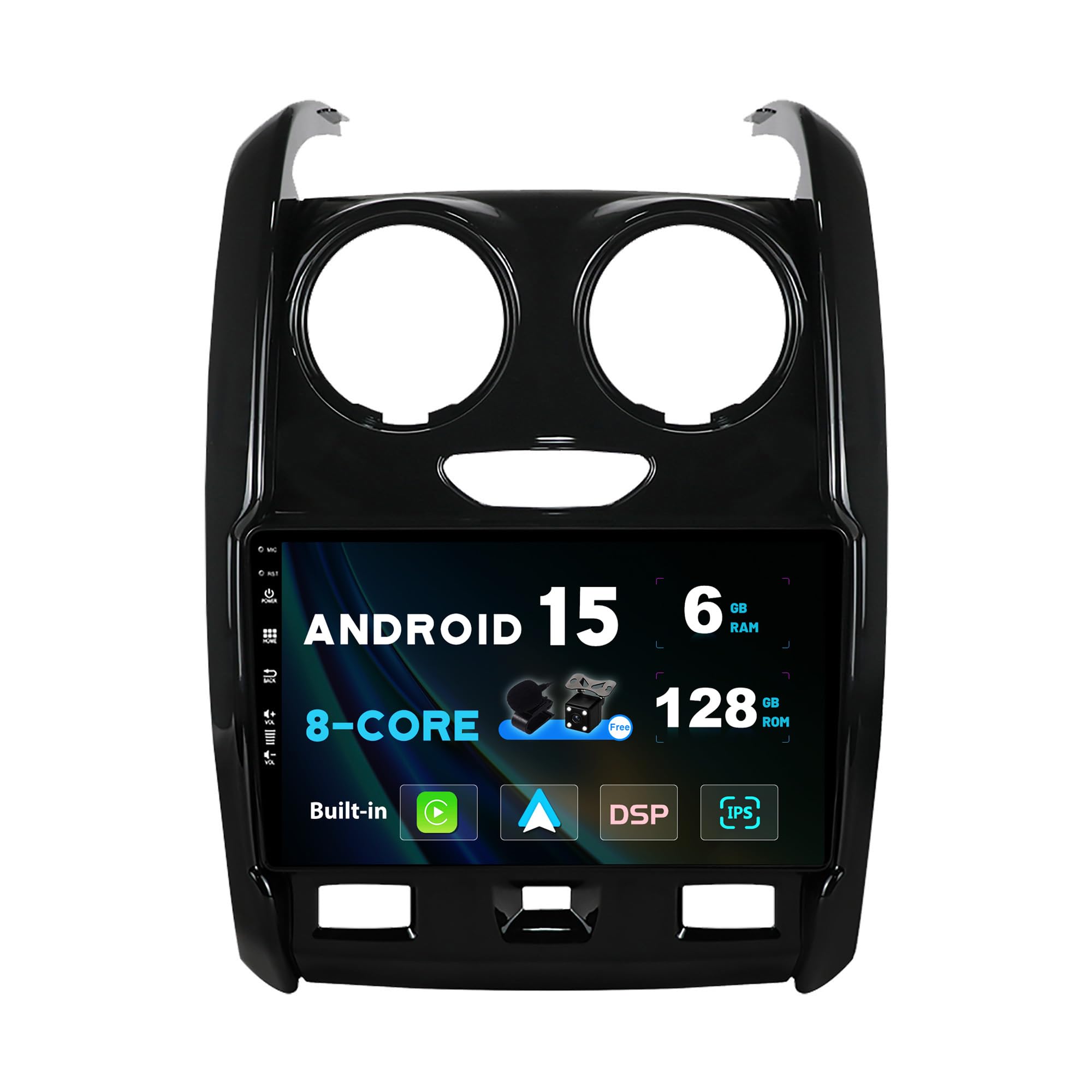 [6GB+128GB] Android 15 IPS Autoradio Per Renault duster (2015-2017) - Senza fili CarPlay/Android Auto - LED Camera + MIC - DAB Fast-boot Volante 360-Camera AHD WIFI 4G DSP - 2 Din 9 Pollici