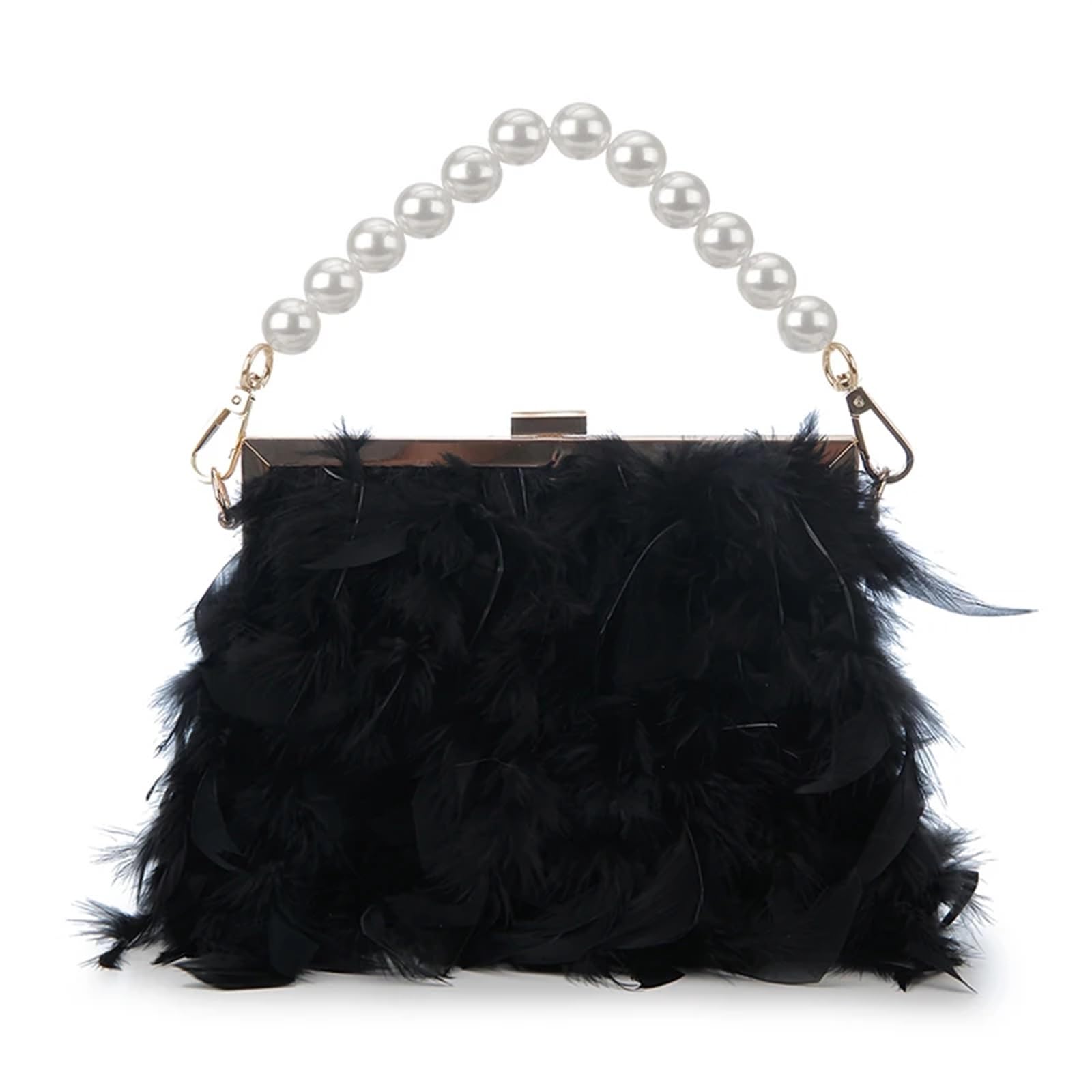 MZPOZB Feather Bag Feather Purses And Handbags For Women Party Evening Clutch Bag Shoulder Bag Pearl Chain Wedding Bag Feather Evening Clutch Handbag(Black)