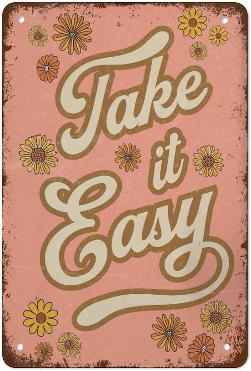 Kwqdozf As Pic Take It Easy Vintage Metal Aluminum Tin Sign Door Signs Exterior 8"X12"