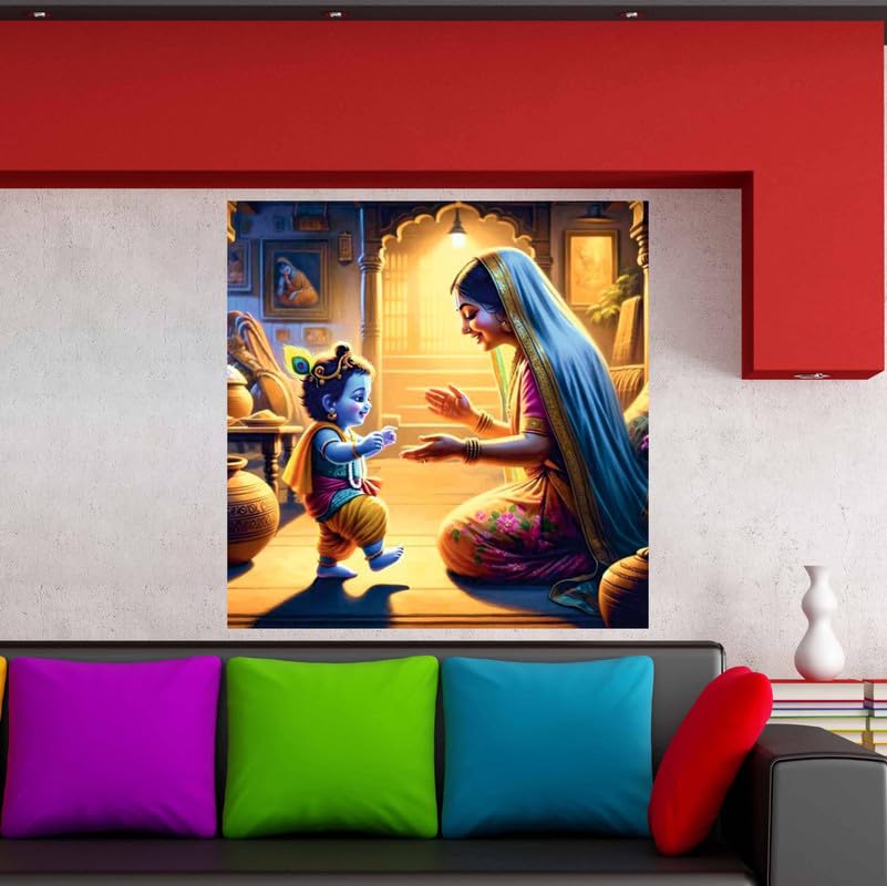 Image of British Terminal Cute little Bal Gopal Baby God Krishna| Kanha Ji | Laddu Lord Makhan Chor Painting Religious Poster for Pregnant Women for wall (matt thin vinyl,sticker,multicolor,unframed)| bj132