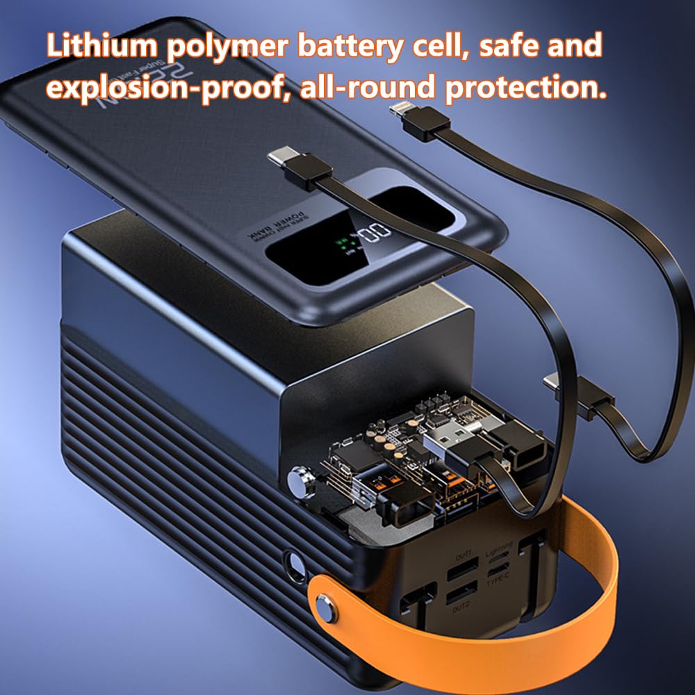 Przenośna ładowarka do szybkiego ładowania PD22,5 W z 4 wyjściami, power bank o dużej pojemności 60 000 mAh, bateria zewnętrzna z wyświetlaczem LED do telefonów tabletów (rozmiar: 60000 mAh,