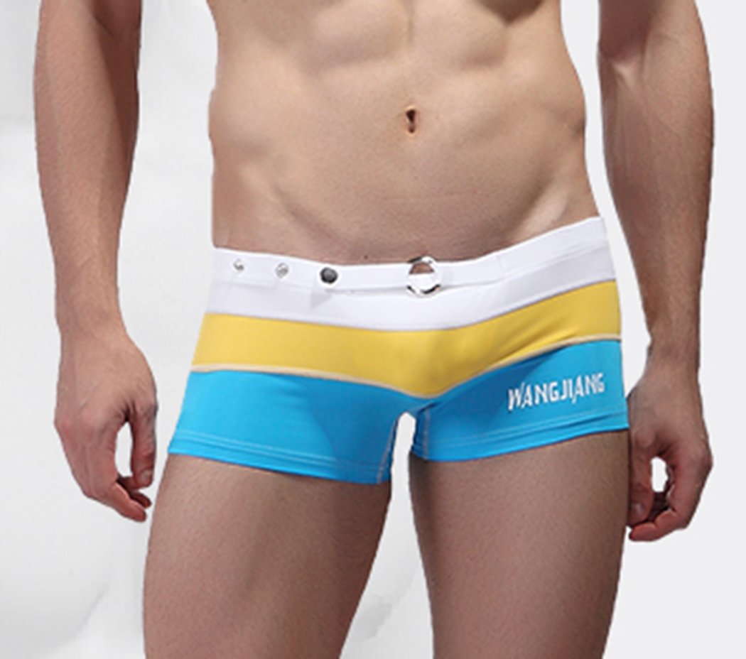 Men's Summer Stretch Buckle Swimwear Strips Swimming Trunks