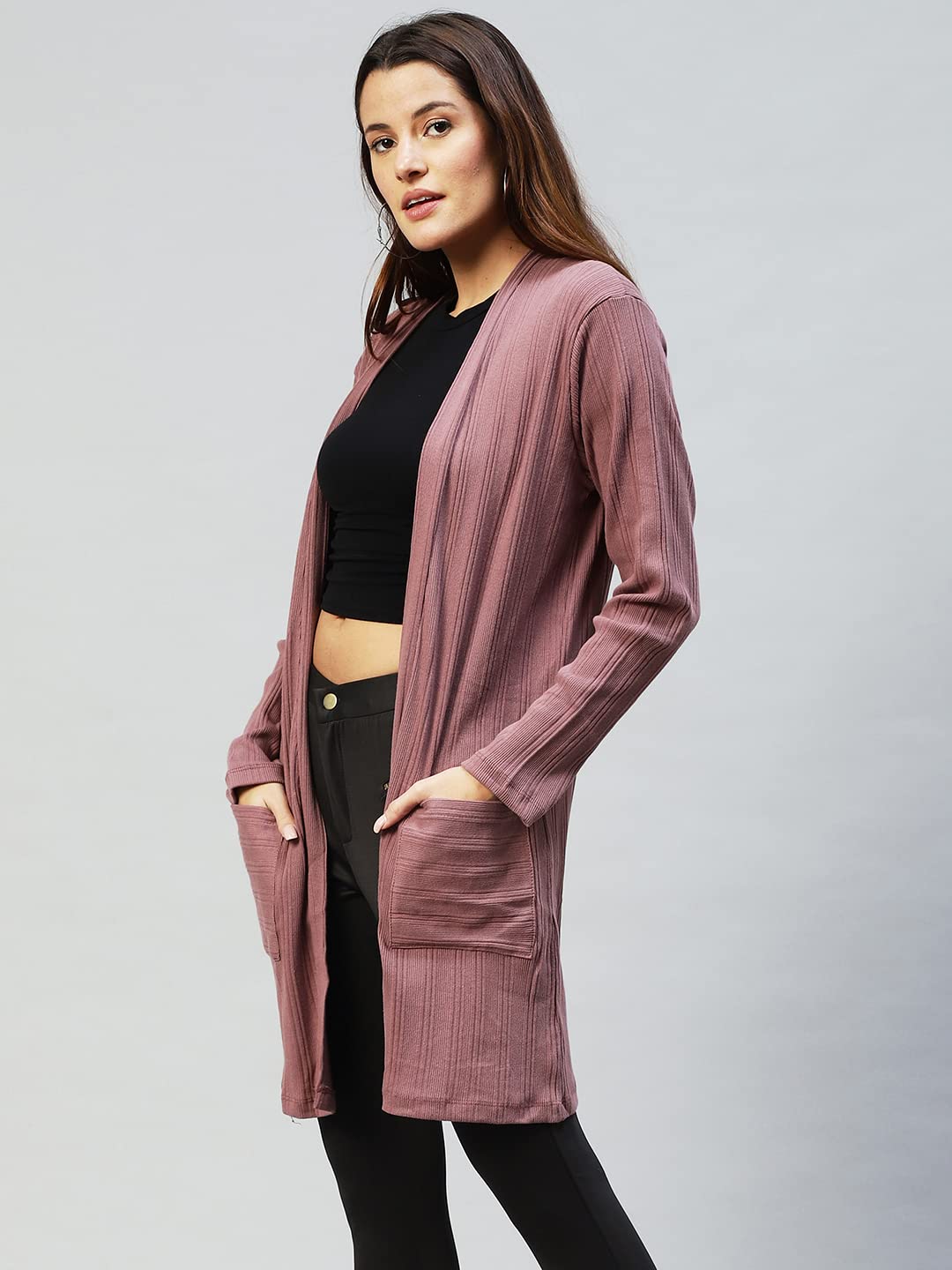 Rigo Women Cotton Waffle Knit Full Sleeve Open Front Shrug, Purple 4