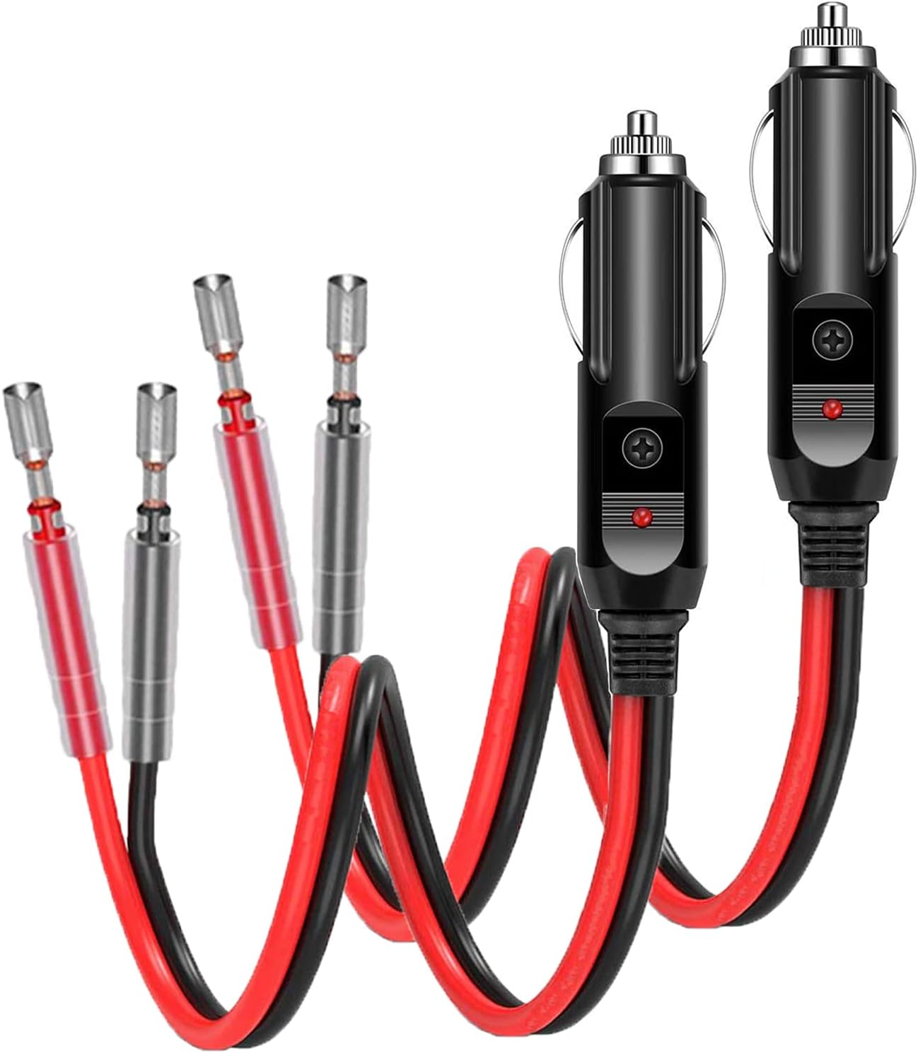 holder 2 Pack 12V Fused Cigarette Lighter Male Plug with Leads & LED Light, 16AWG Car Replacement Heavy Duty Male 15A Fused Cigarette Lighter Socket Cord