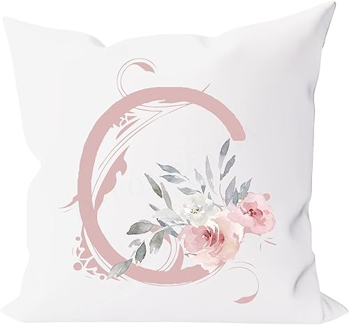 Fundas de almohada del alfabeto C, 12 x 12 pulgadas, fundas de almohada con monograma floral rosa, fundas de almohada con letra C, funda de almohada