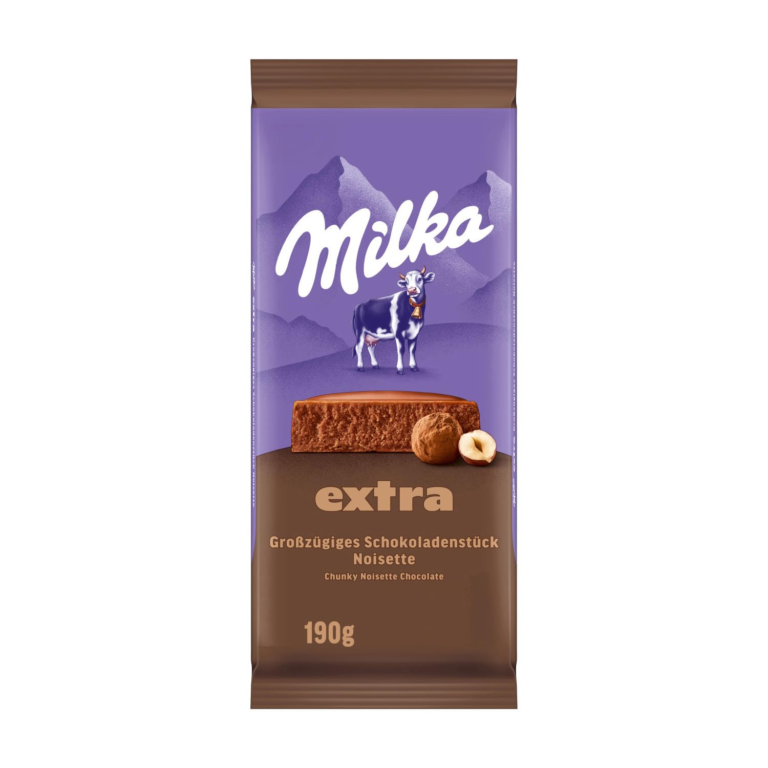Milka Extra Noisette – Alpenmilch Schokoladentafel mit zart-cremiger Haselnussfüllung – 15 x 190 g